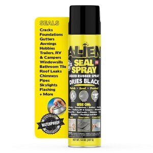 Alien Waterproof Sealant Spray Black Caulk 14 oz Liquid Rubber Seal Insulate